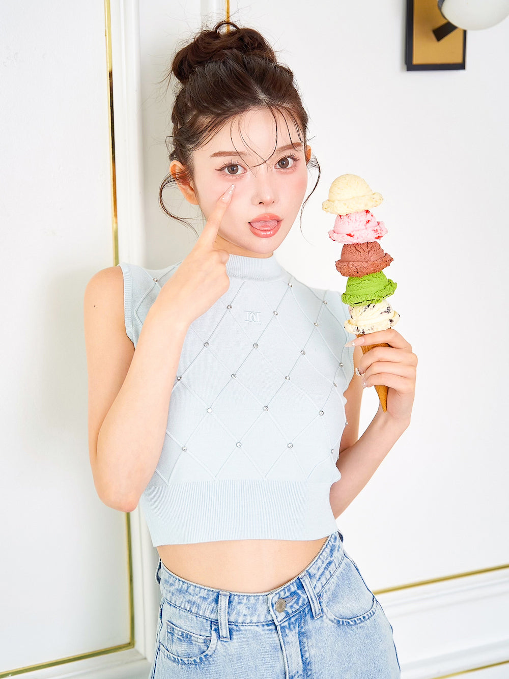 ストーンダイヤニットトップス