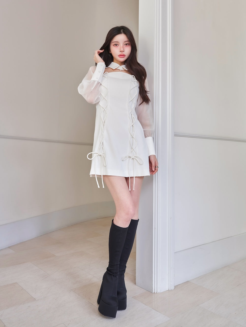 モデル:160cm(着用サイズ:FREE 着用カラー:WHT)