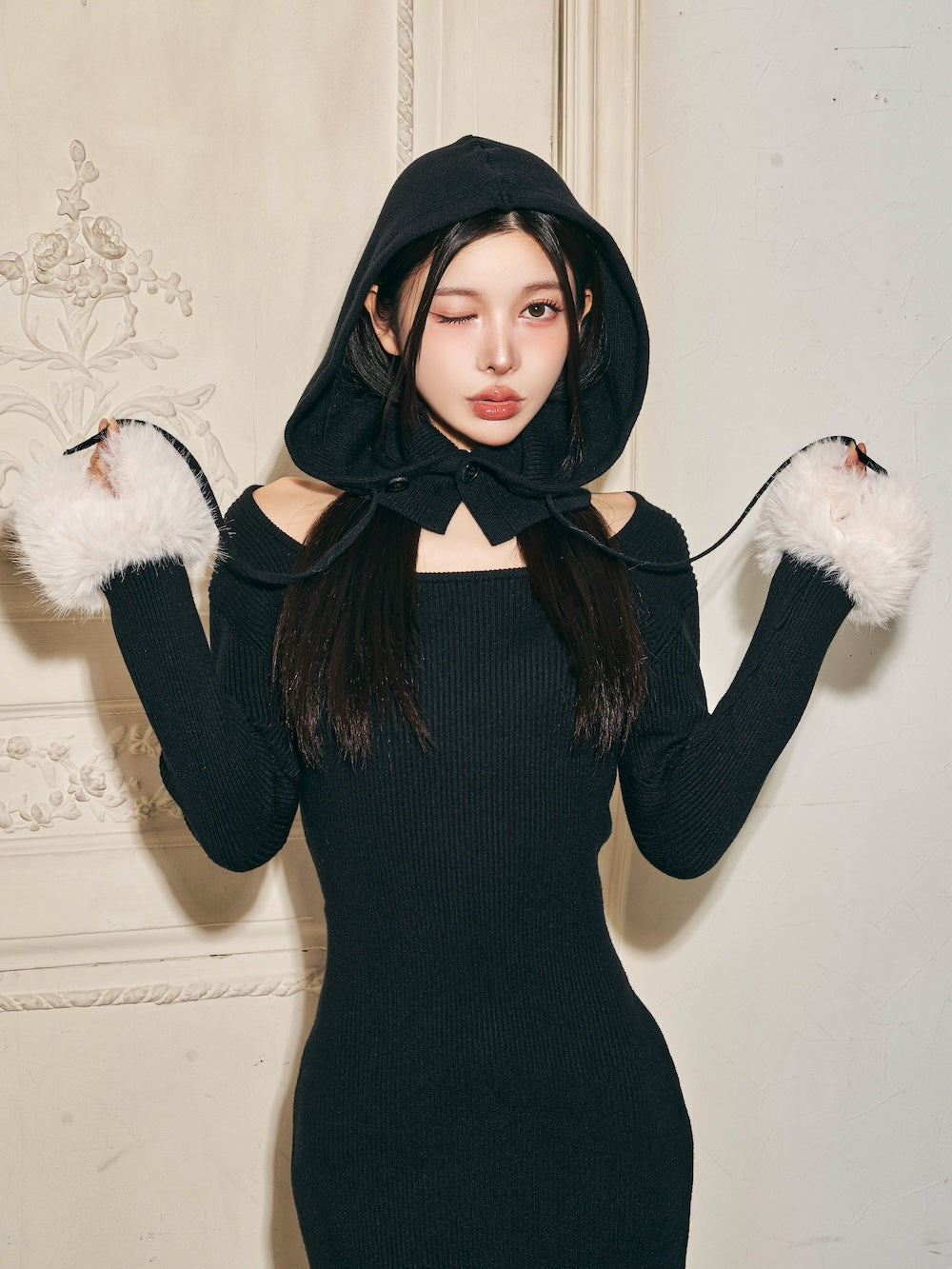 モデル:160cm(着用サイズ:FREE 着用カラー:BLK)