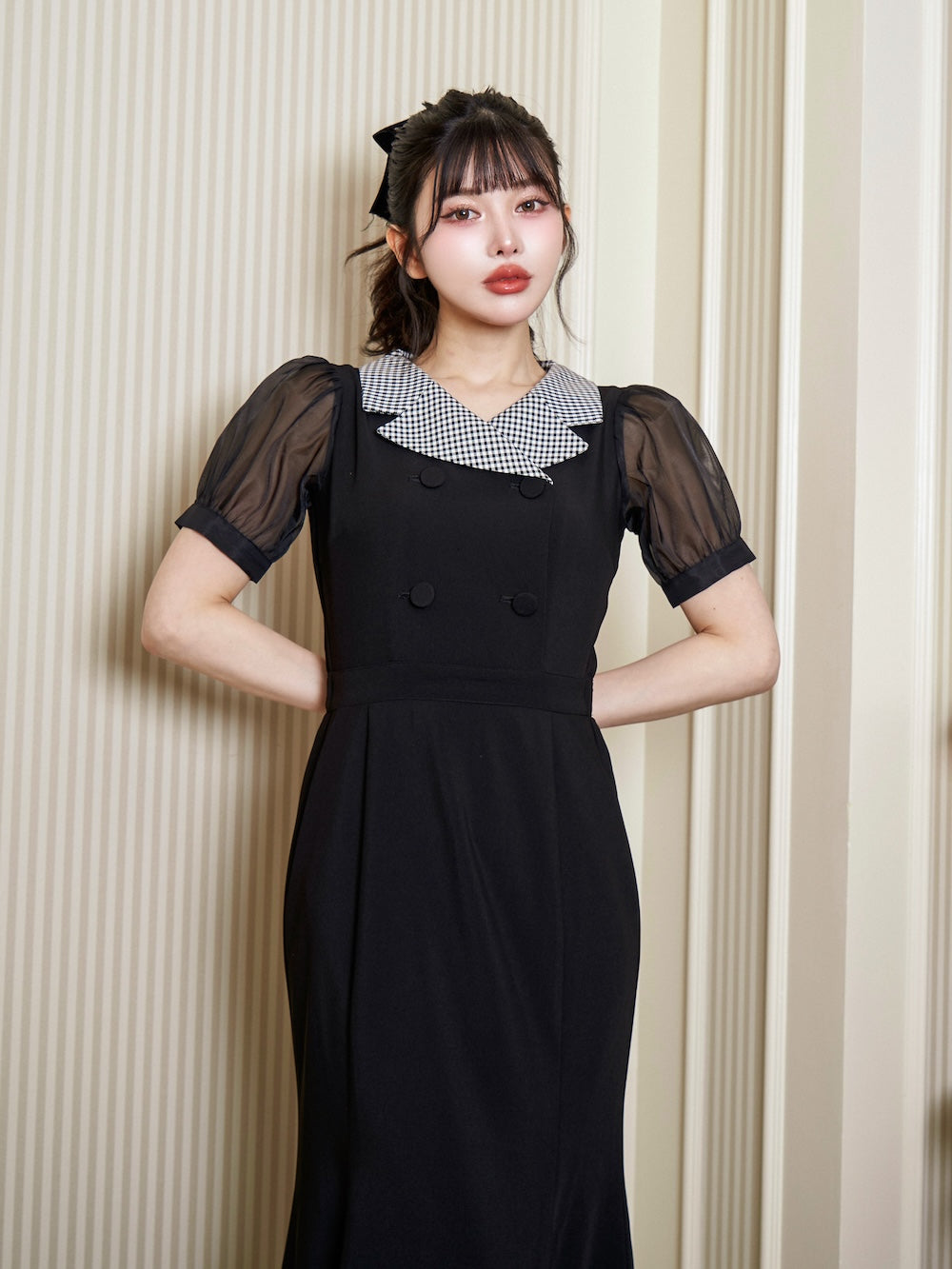 モデル:160cm(着用サイズ:FREE 着用カラー:BLK)