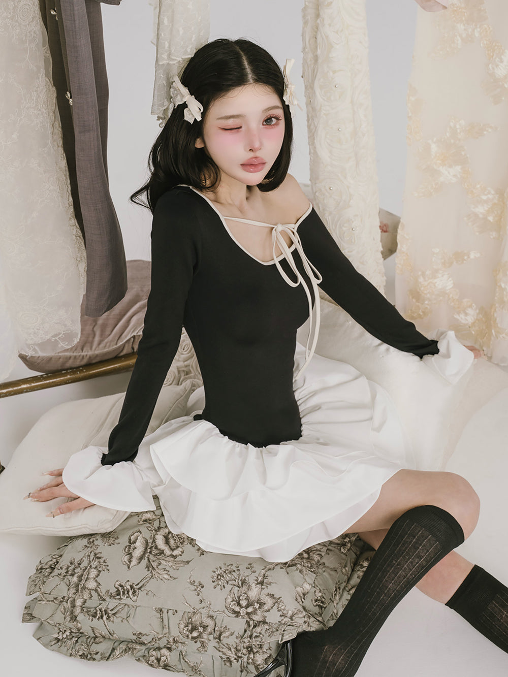 モデル:160cm(着用サイズ:FREE 着用カラー:BLK)