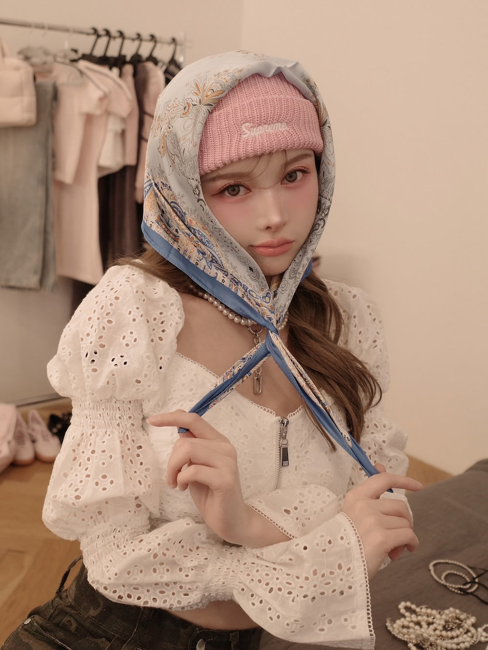 モデル:160cm(着用サイズ:FREE 着用カラー:WHT)
