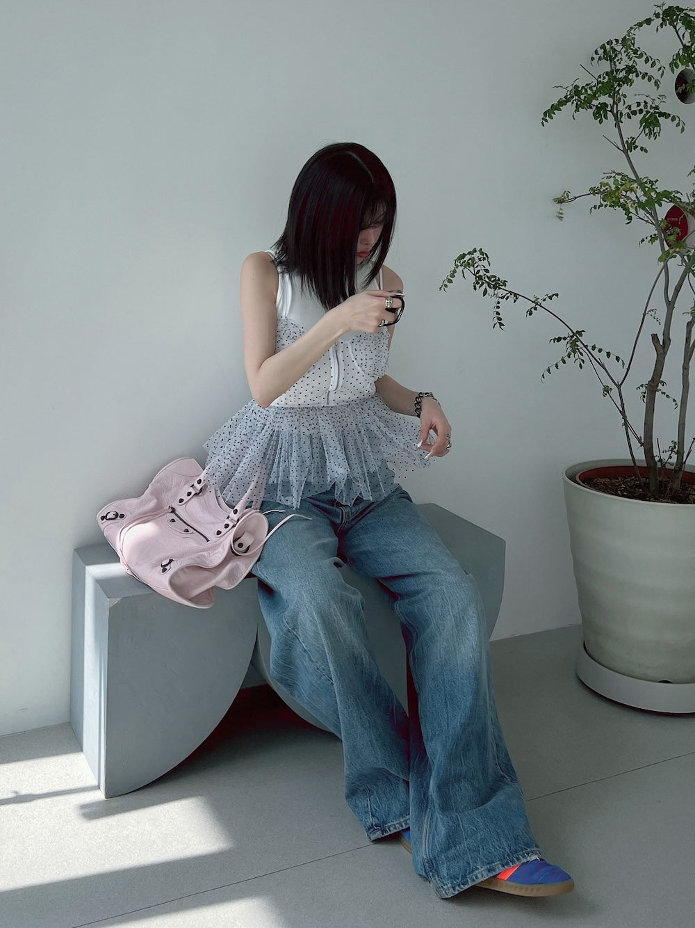 モデル:160cm(着用サイズ:FREE 着用カラー:WHT)