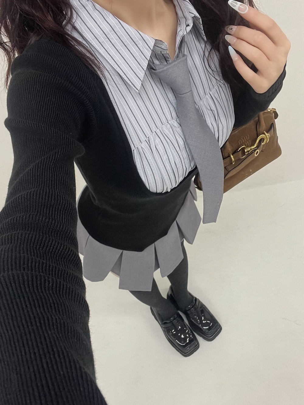 シャツドッキングニットミニワンピース