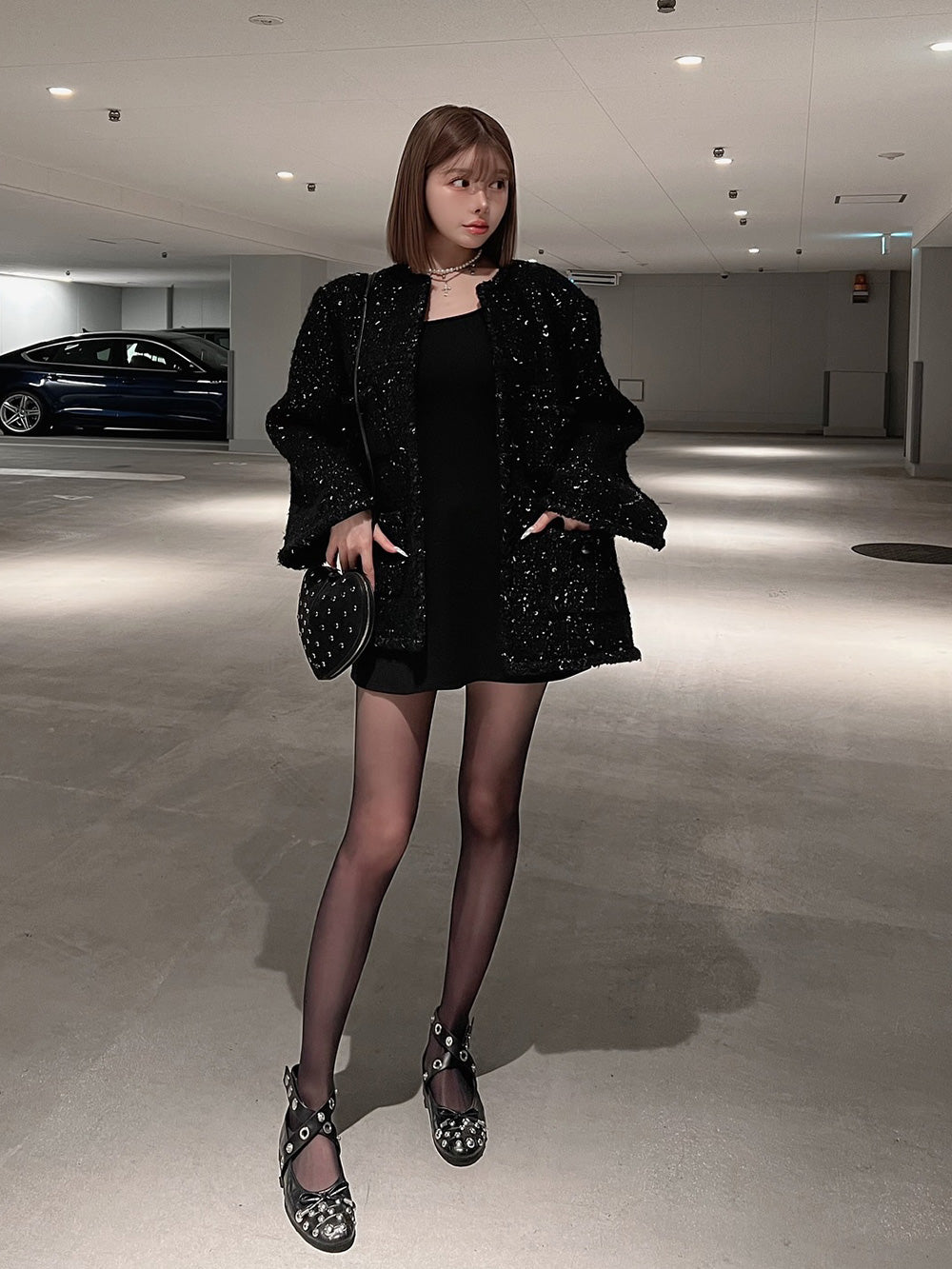 モデル:160cm(着用サイズ:FREE 着用カラー:BLK)