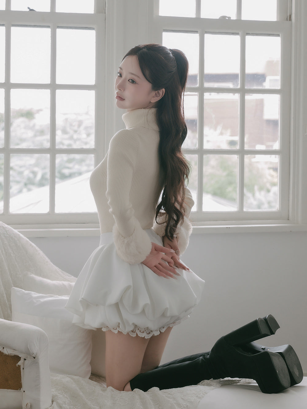 モデル:158cm(着用サイズ:FREE 着用カラー:WHT)