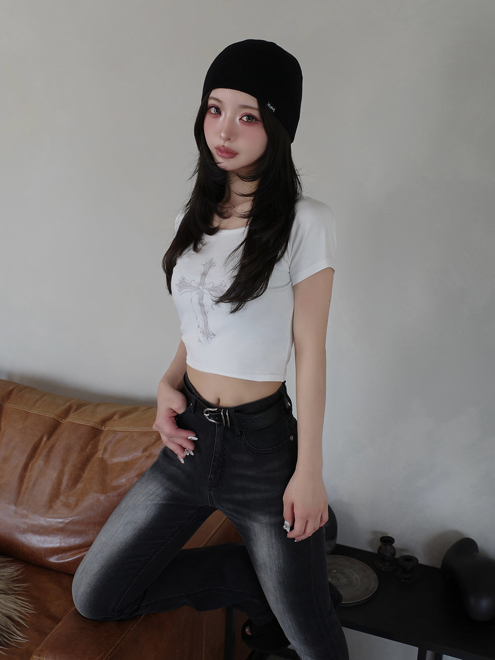モデル:158cm(着用サイズ:FREE 着用カラー:WHT)