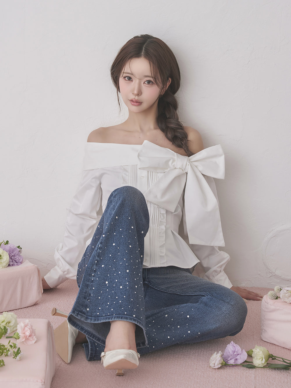 モデル:158cm(着用サイズ:FREE 着用カラー:WHT)