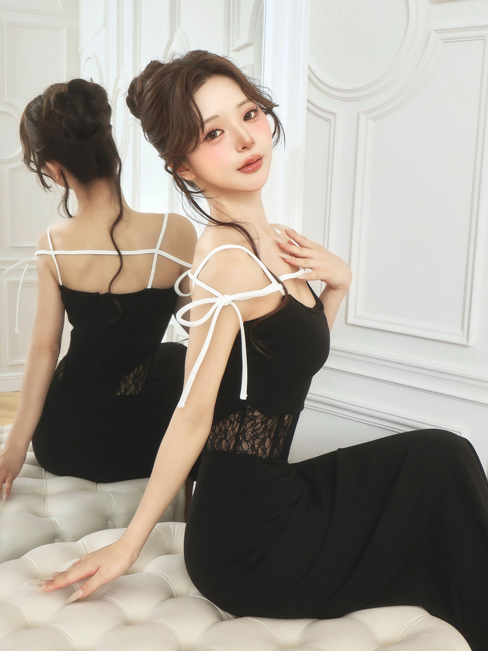 モデル:158cm(着用サイズ:FREE 着用カラー:BLK)