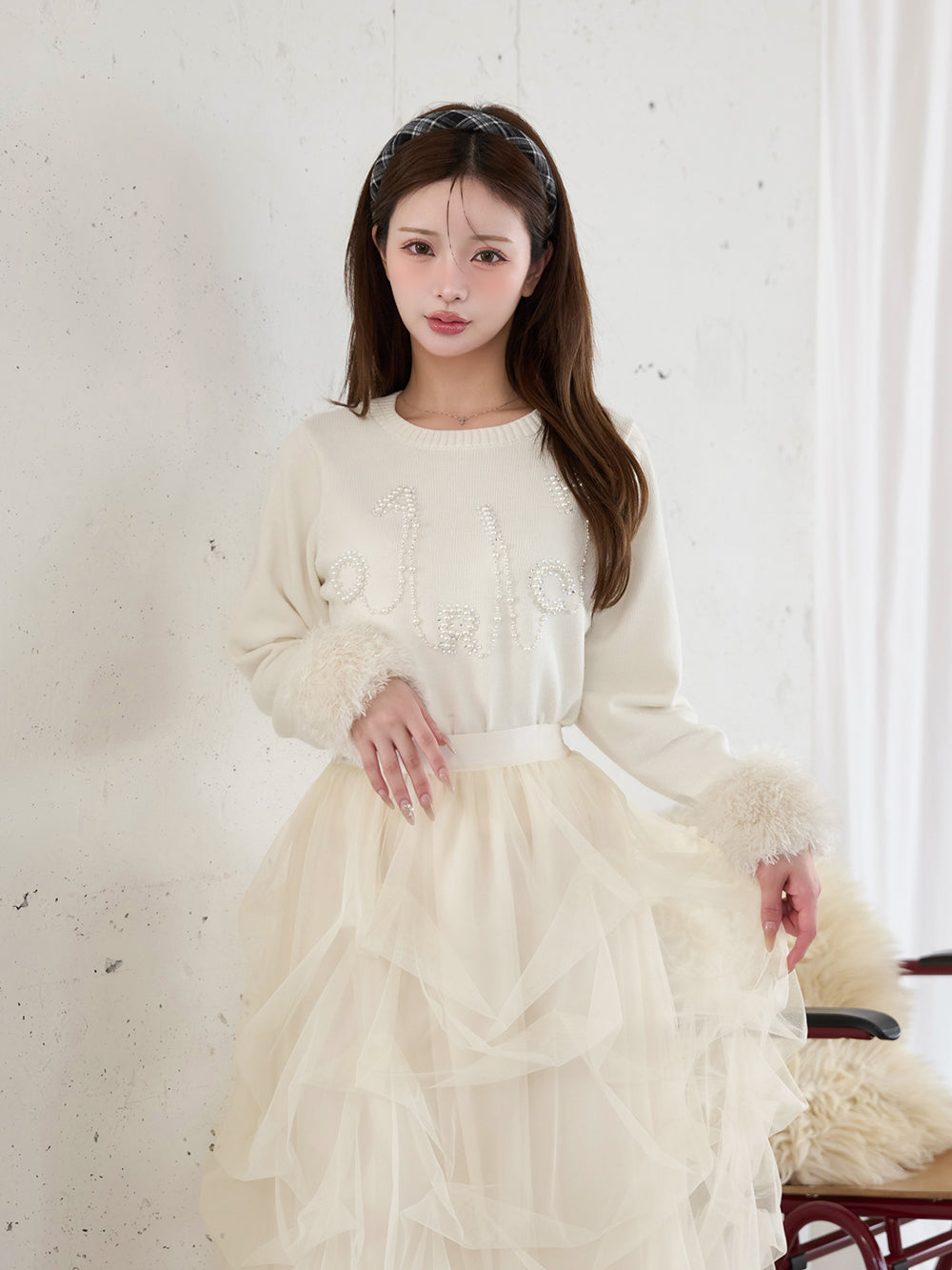 DARICHロゴパールニットトップス