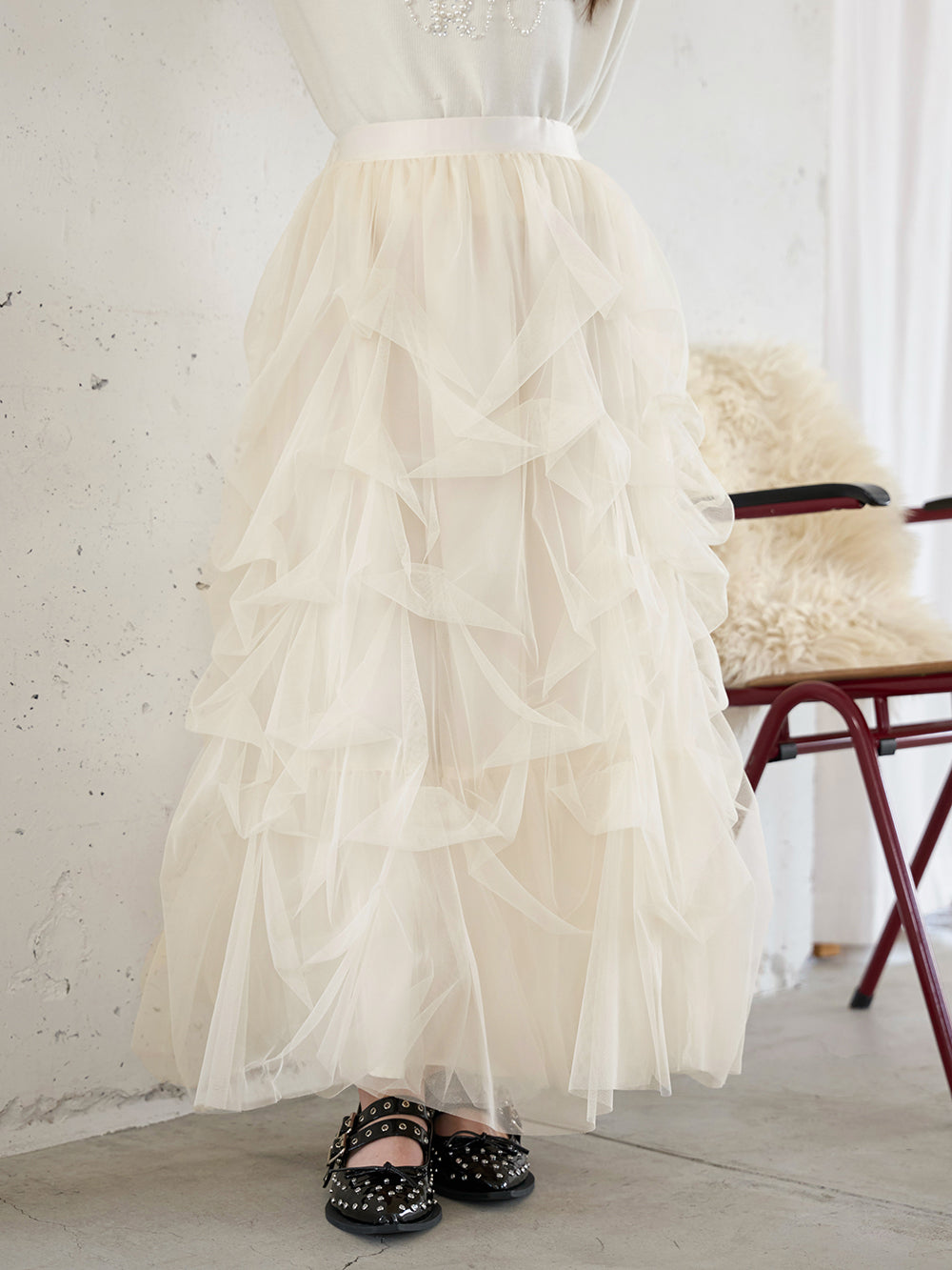 ランダムタックチュールロングスカート - ivo