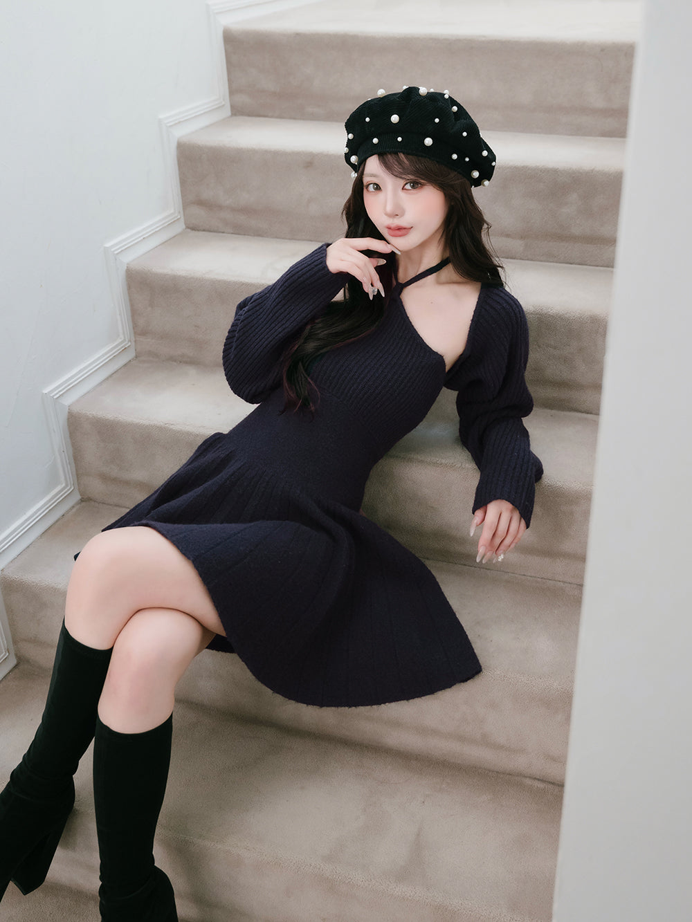 モデル:158cm(着用サイズ:FREE 着用カラー:NVY)