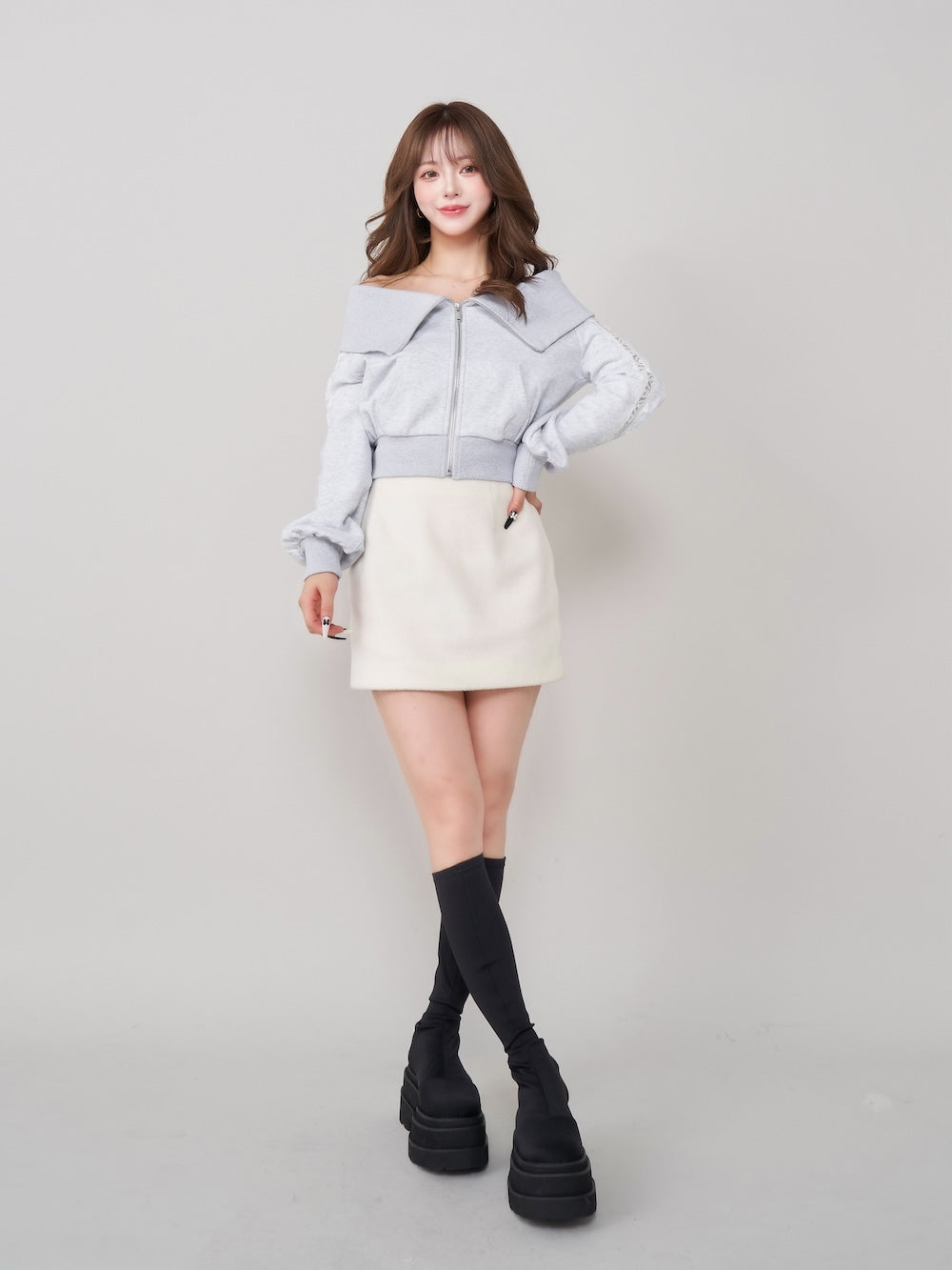 モデル:158cm(着用サイズ:FREE 着用カラー:L-GRY)