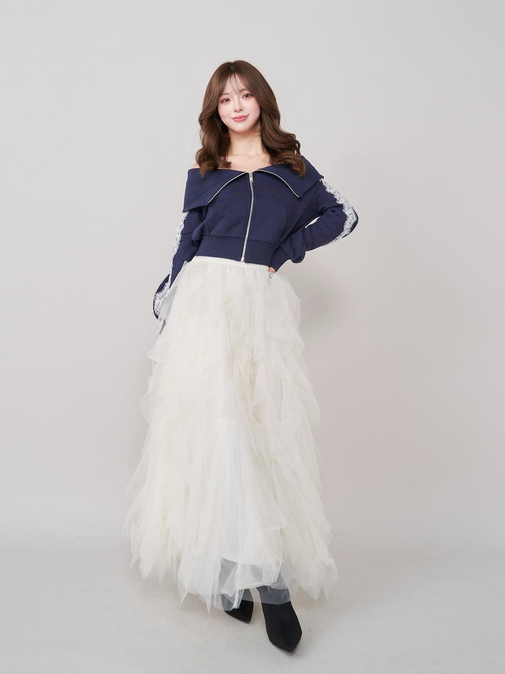 モデル:158cm(着用サイズ:FREE 着用カラー:NVY)