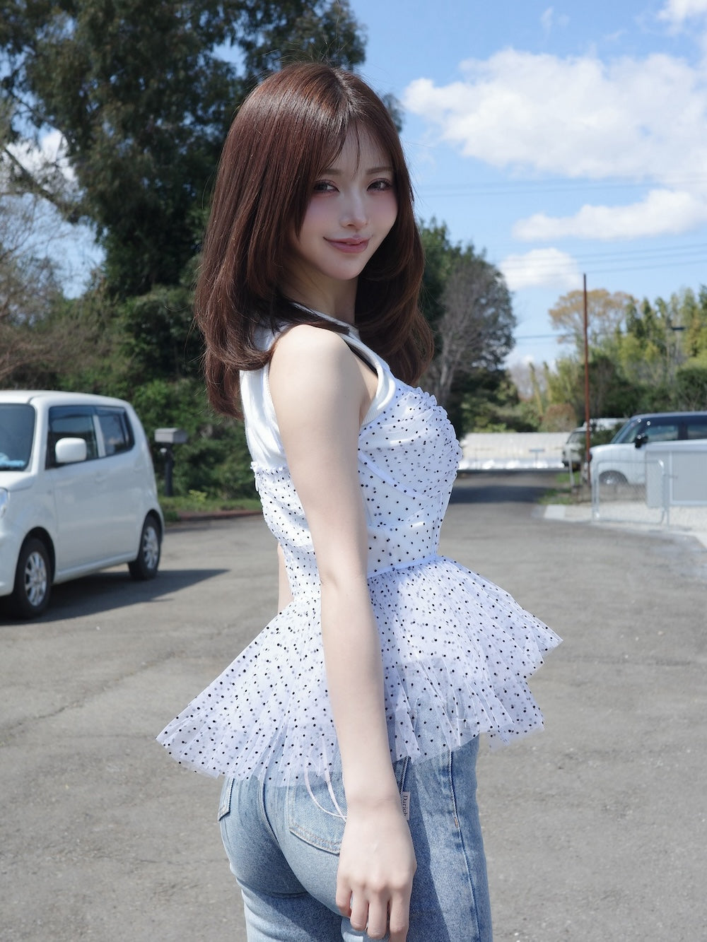 モデル:158cm(着用サイズ:FREE 着用カラー:WHT)