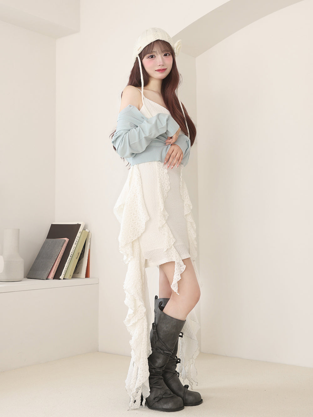 モデル:158cm(着用サイズ:FREE 着用カラー:SAX)