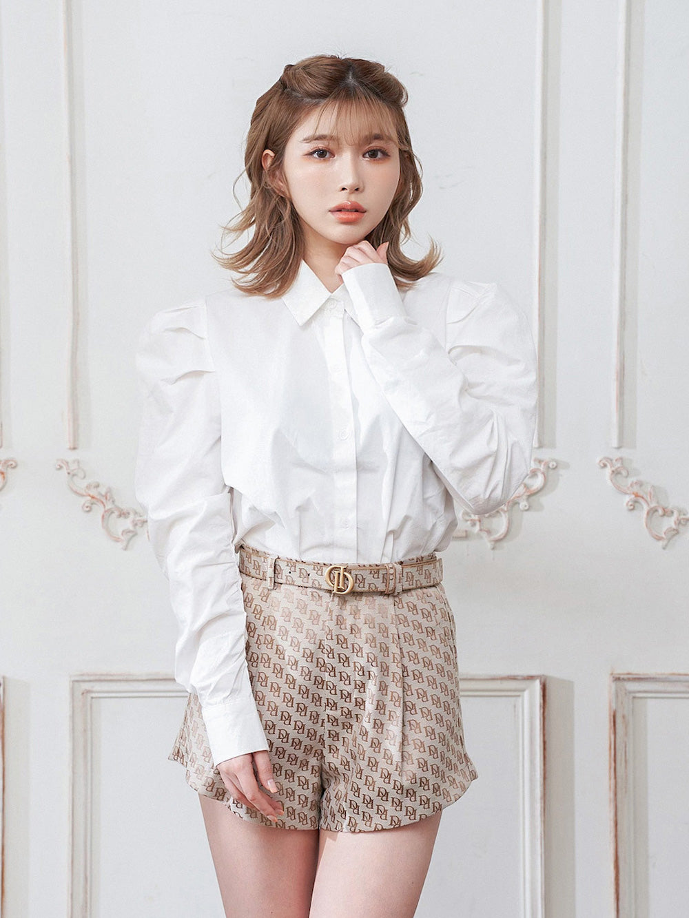 【rokh】beige チェック デタッチャブル パフスリーブ シャツ rokh】beige チェック デタッチャブル パフスリーブ シャツ