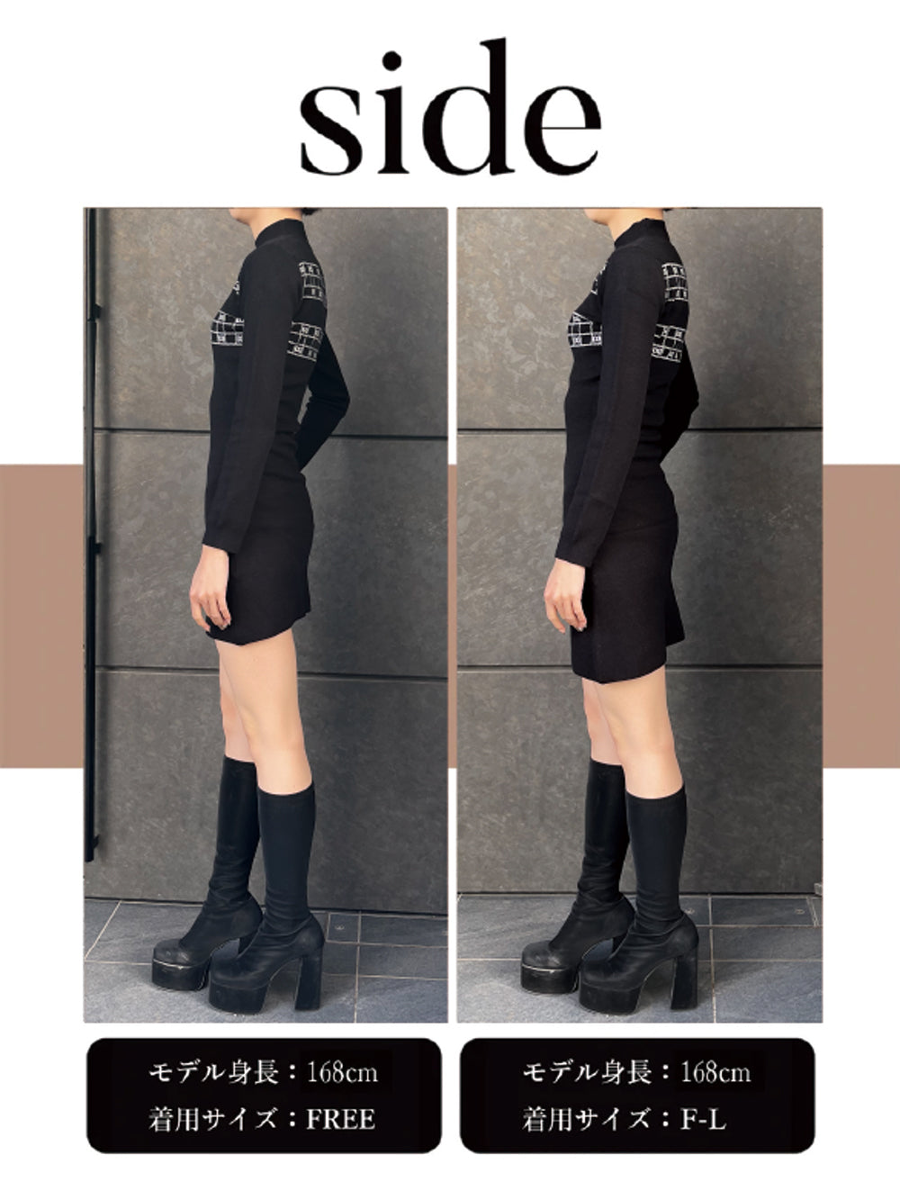 モデル:168cm(着用サイズ:FREE/F-L 着用カラー:BLK)