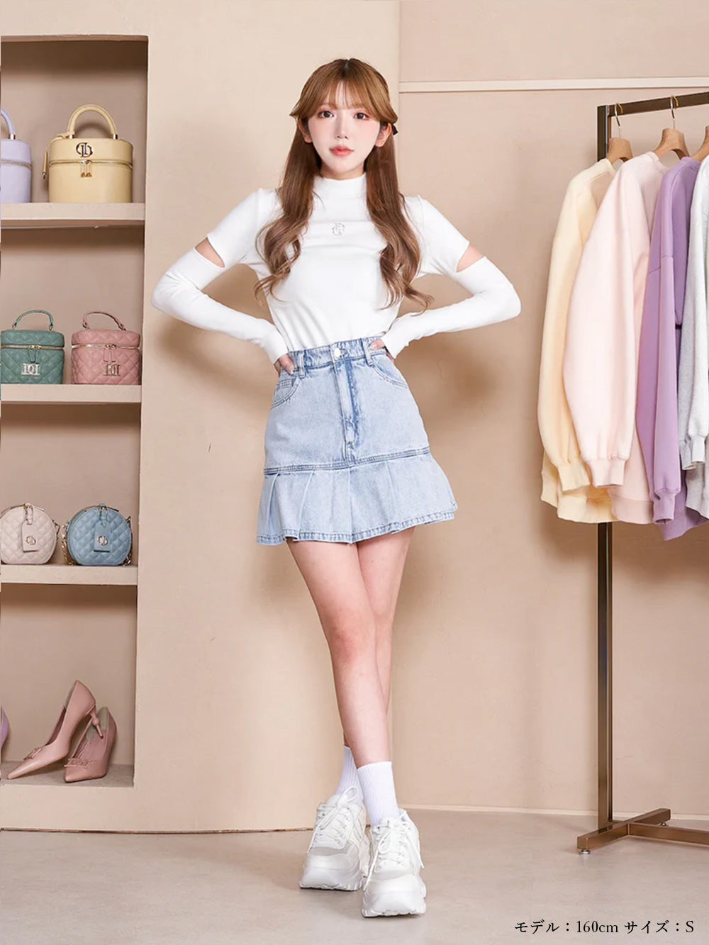 デニムプリーツミニスカート