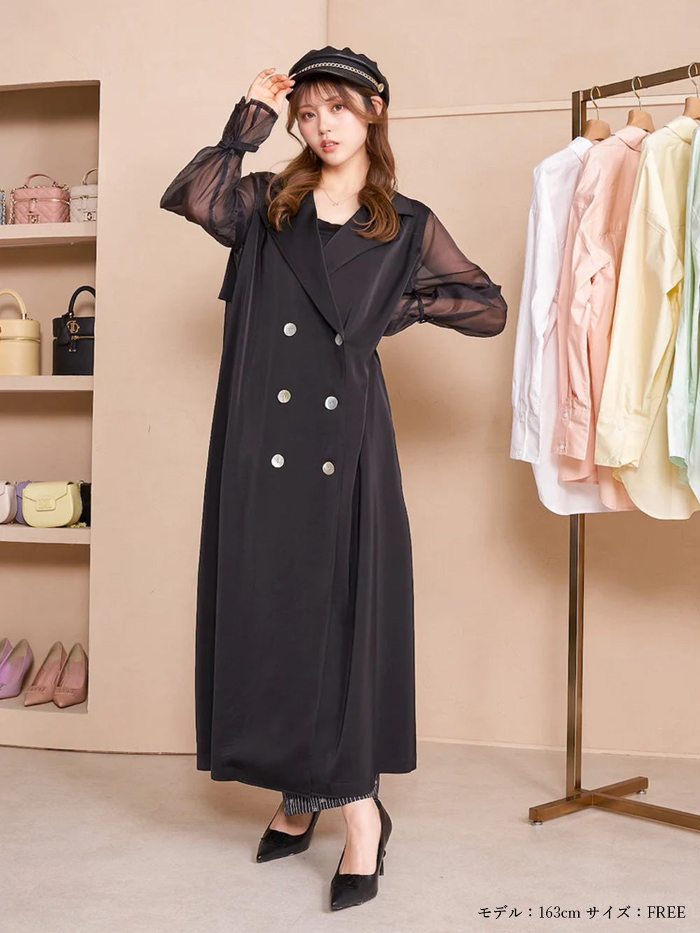 モデル:163cm(着用サイズ:FREE 着用カラー:BLK)