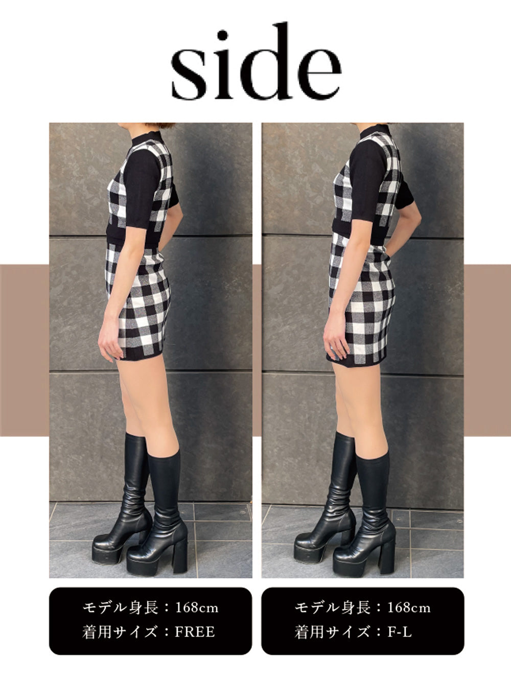 モデル:168cm(着用サイズ:FREE/F-L 着用カラー:BLK)