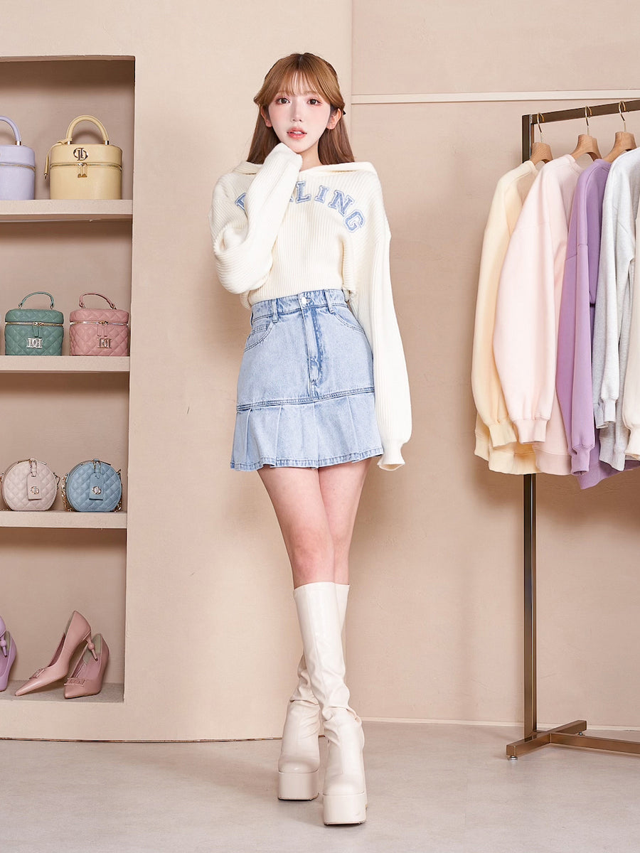 デニムプリーツミニスカート