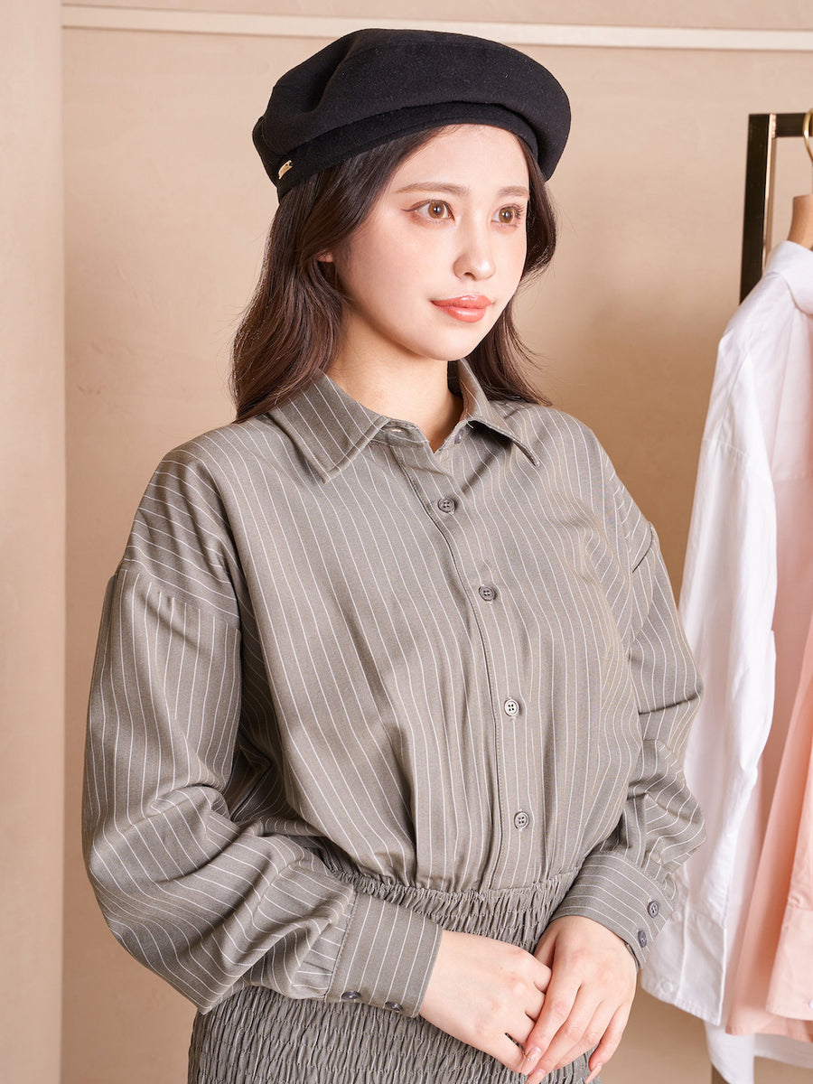 シャーリングシャツミニワンピース