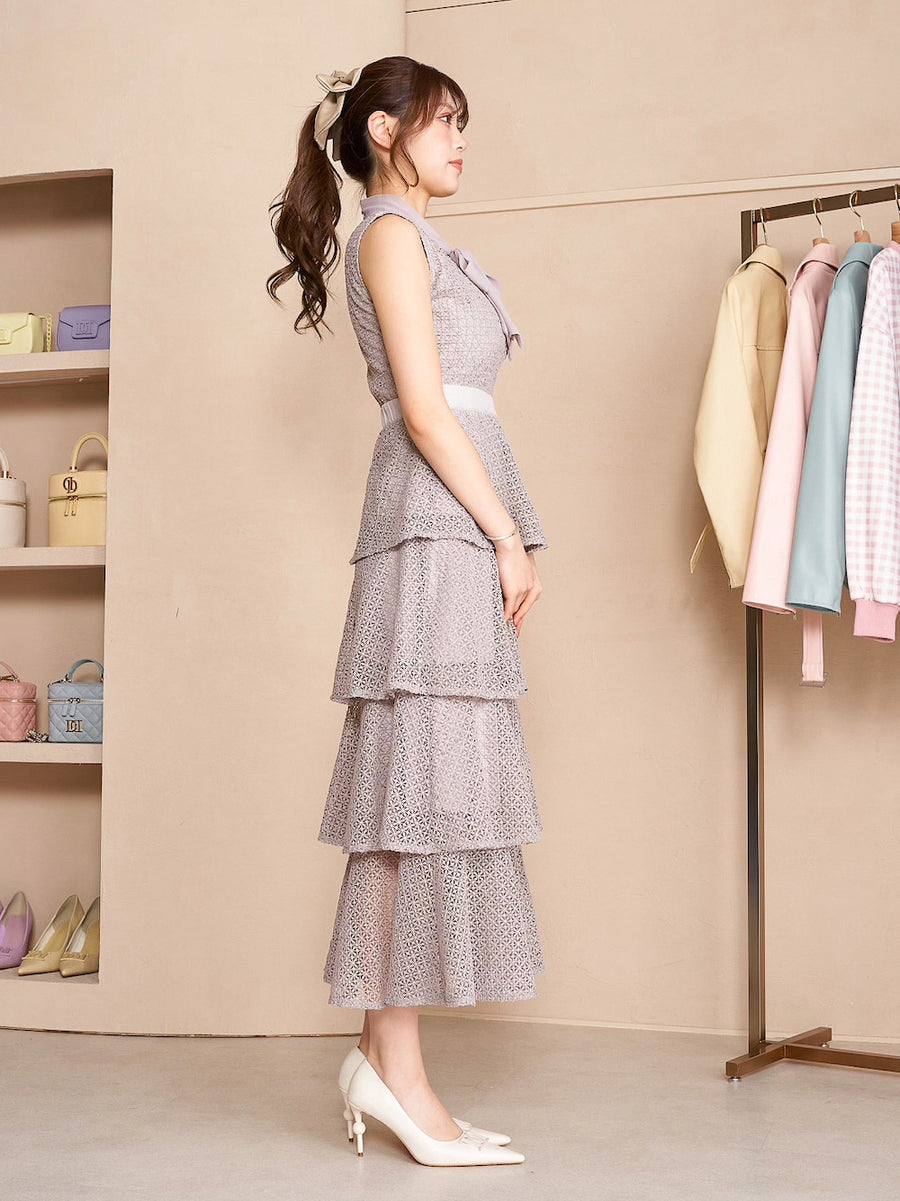 レーシーティアードロングドレス
