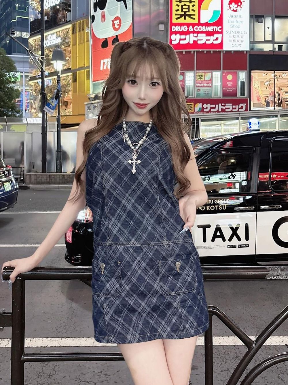 バイヤスチェックデニムミニワンピース