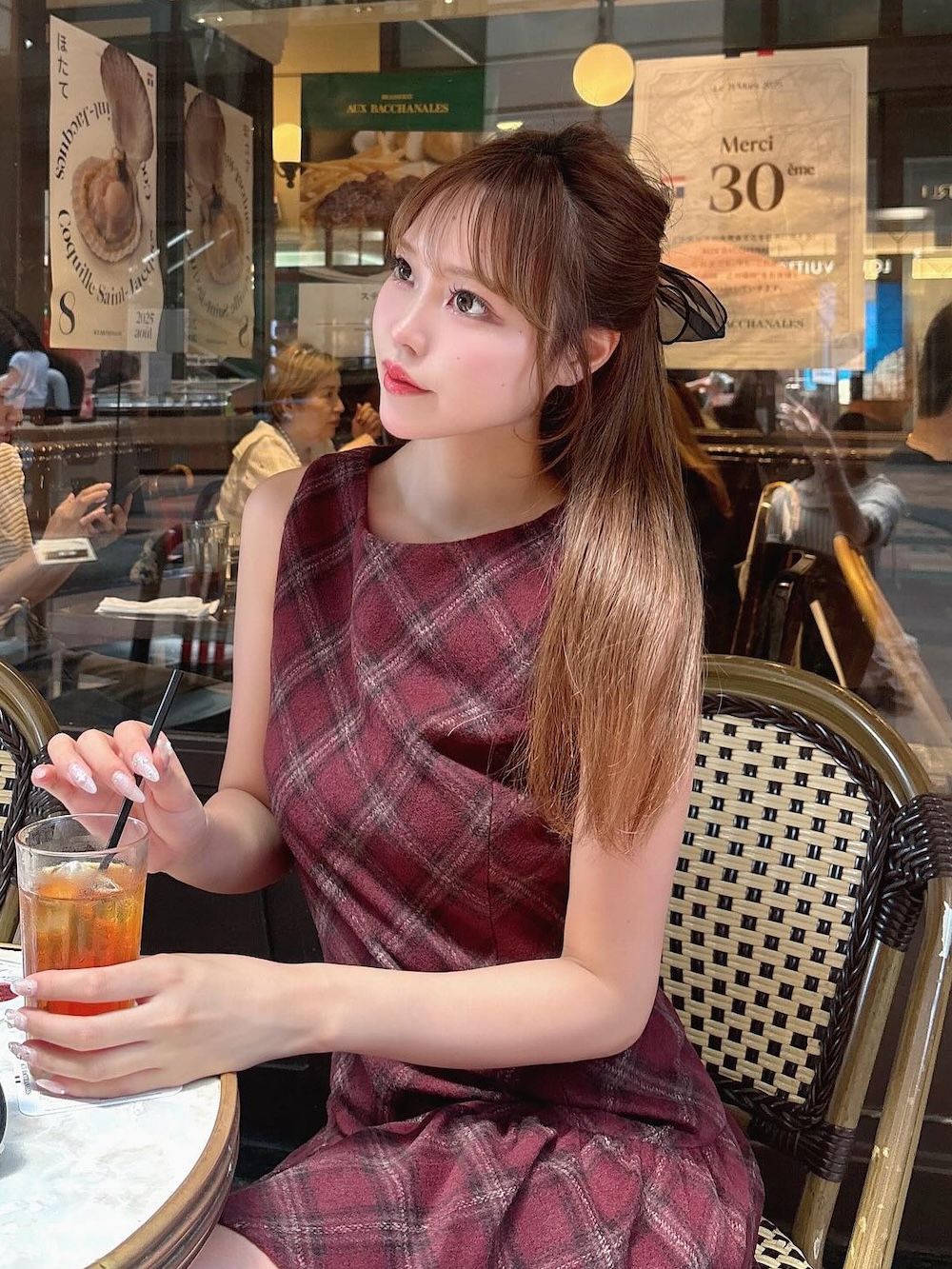 タータンチェックノースリミニワンピース
