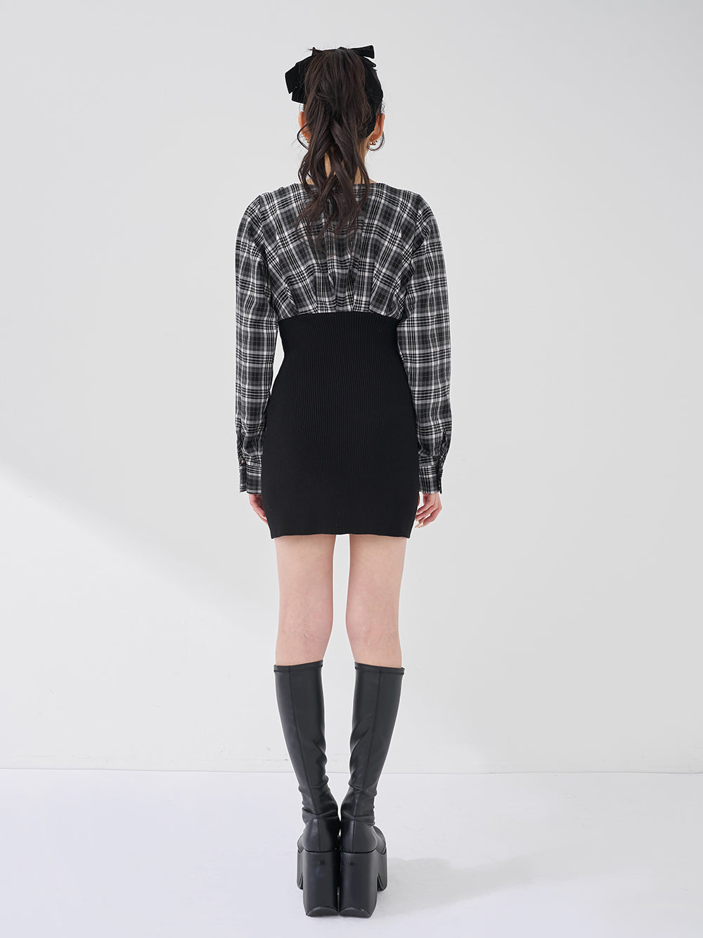 Darich カシュクールチェックタイトニットミニワンピース カシュクールチェックタイトニットミニワンピース – Darich