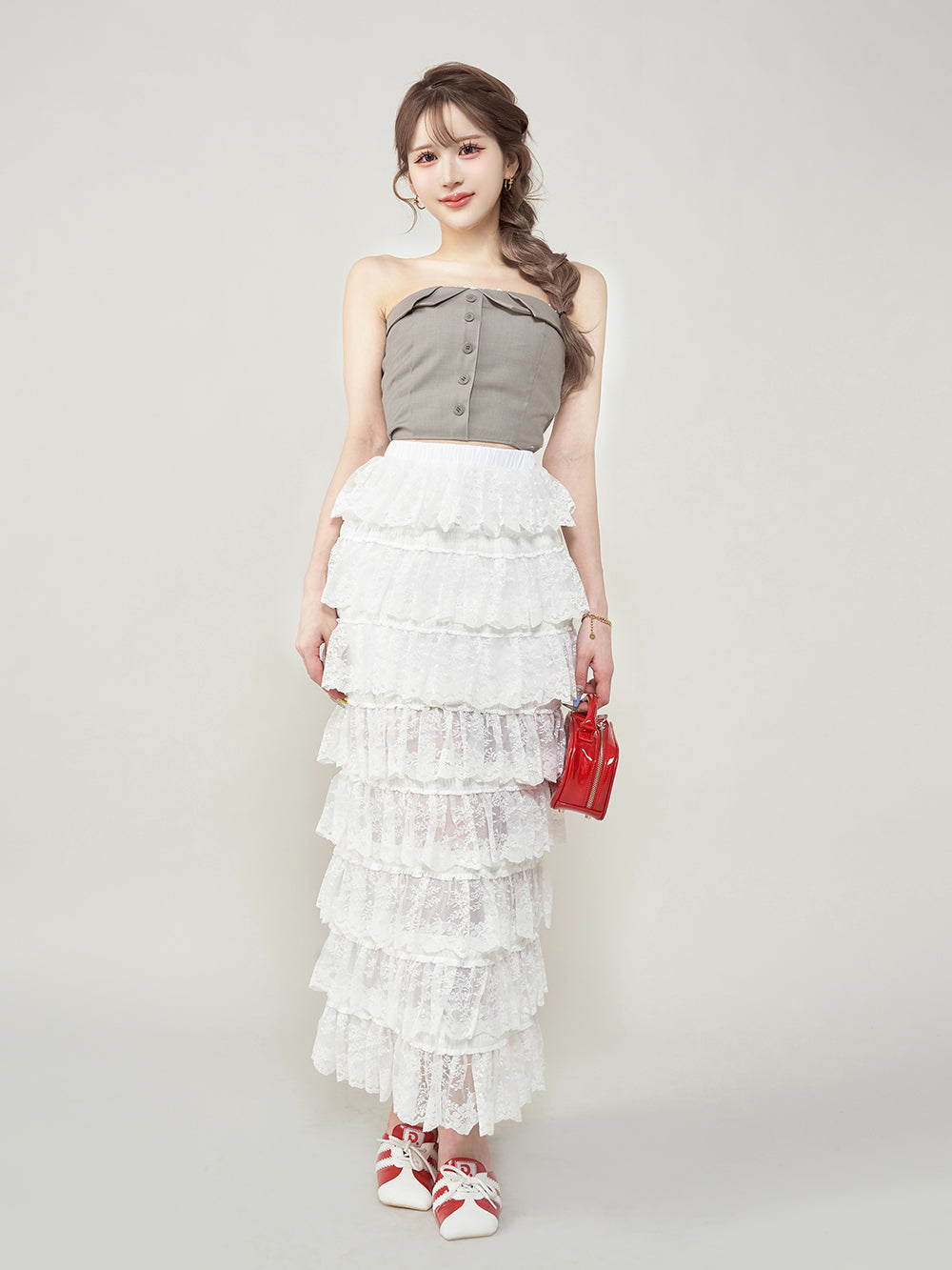 フラワーレースティアードフリルスカート