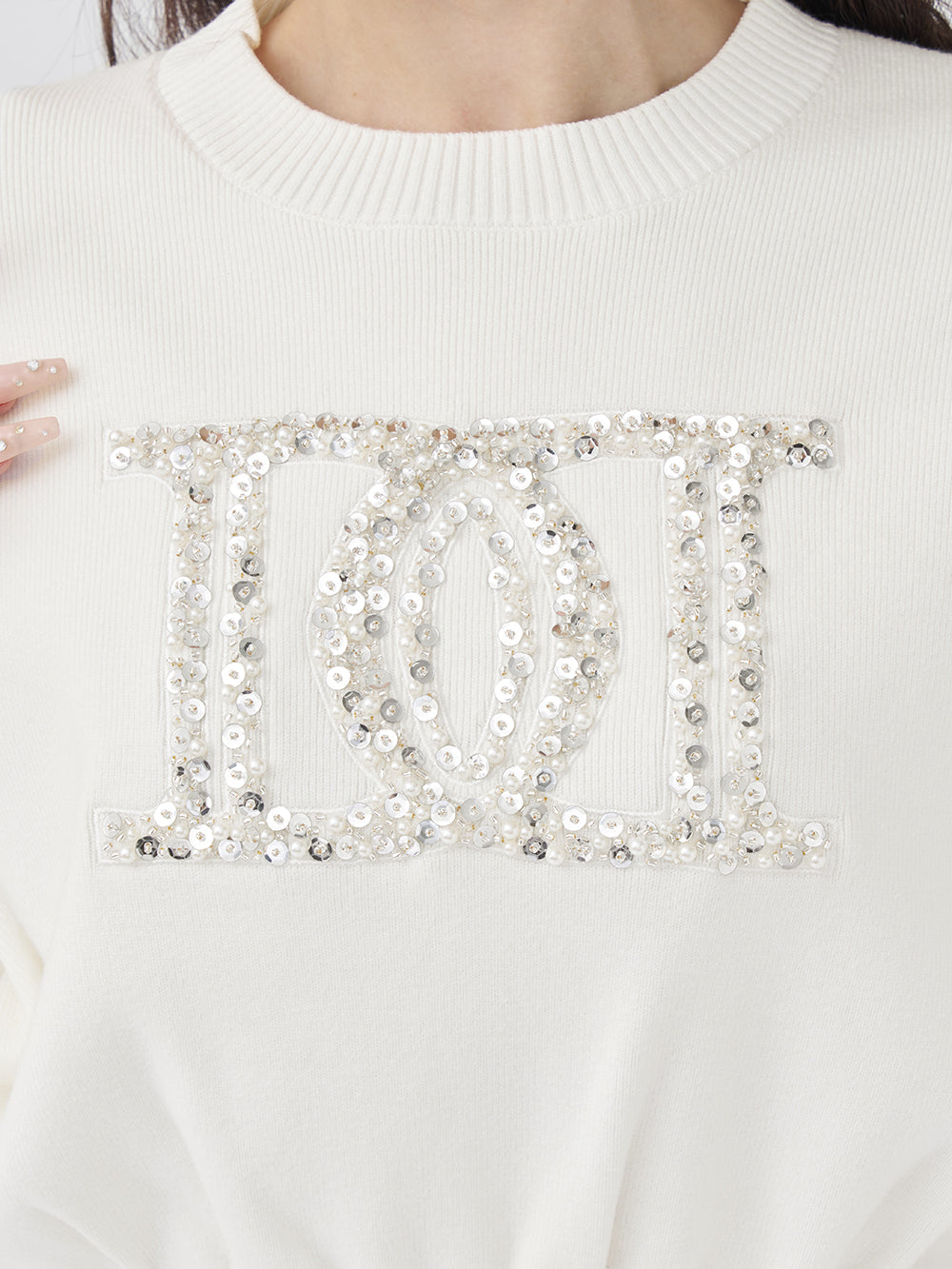 ビジューロゴパフニットトップス