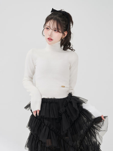 High-neck Shaggy Knit Top