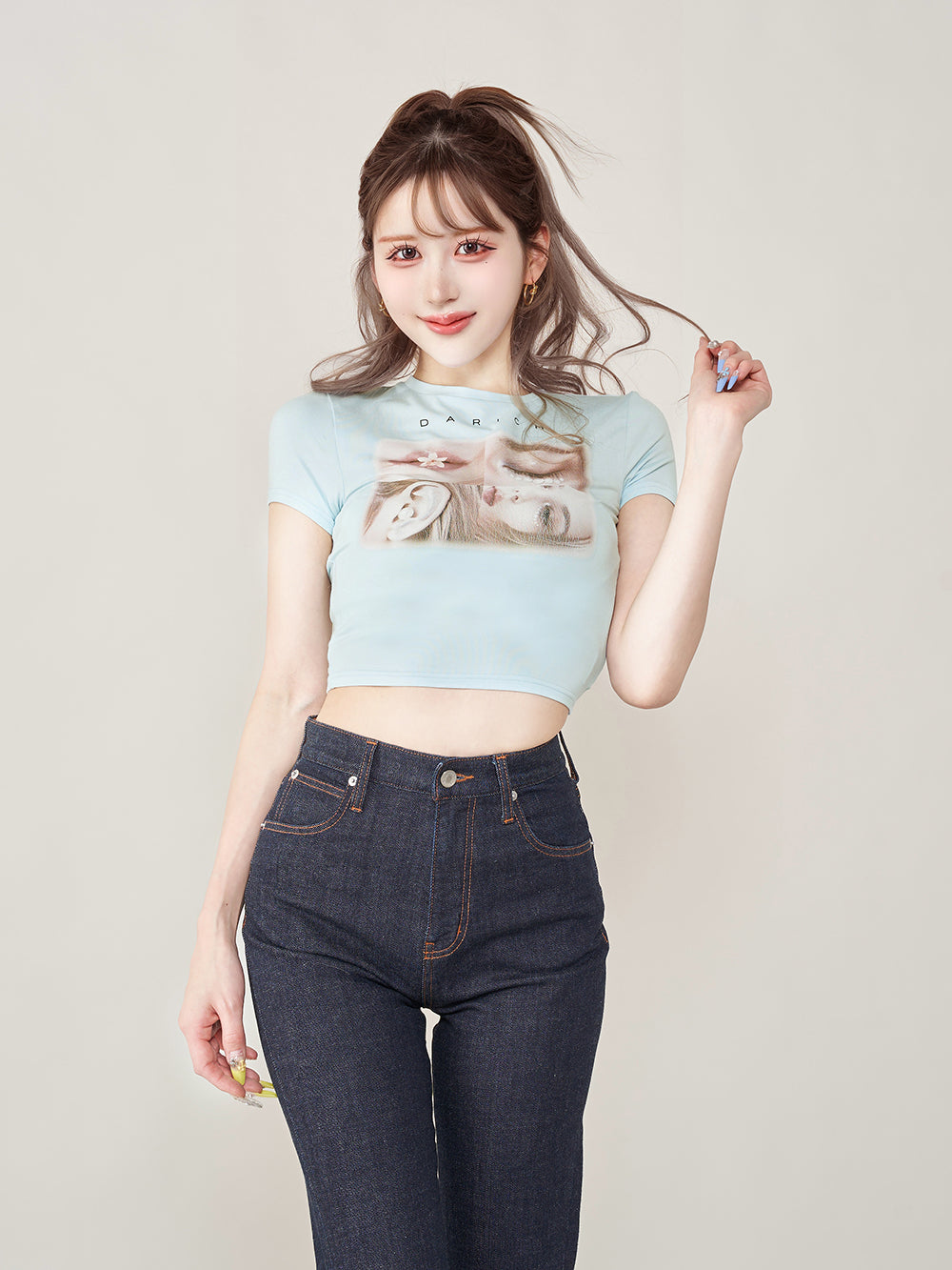 レディフォトコンパクトTシャツ - sax