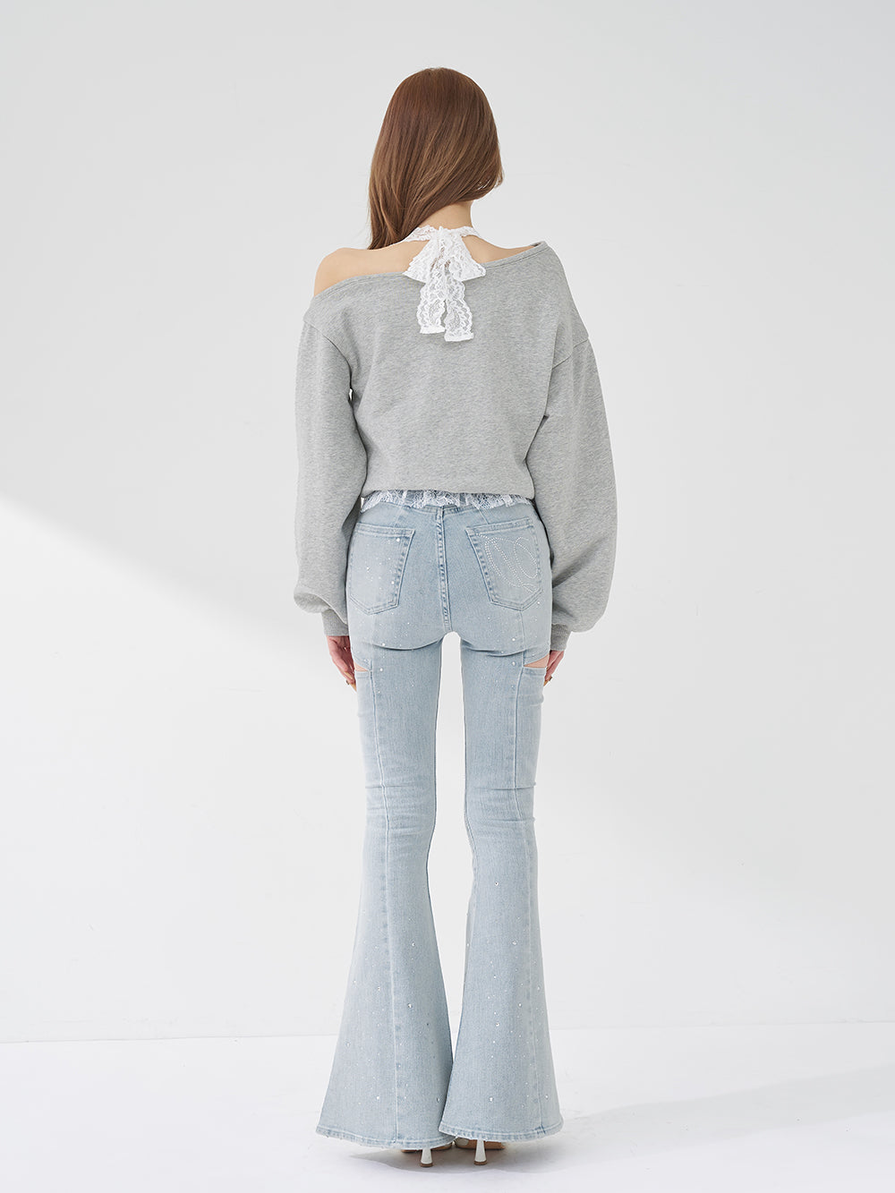 ホルターレースワンショルスウェットトップス