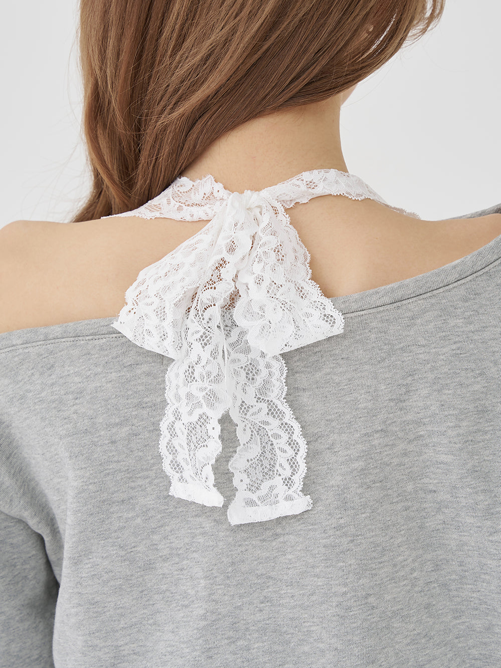 ホルターレースワンショルスウェットトップス