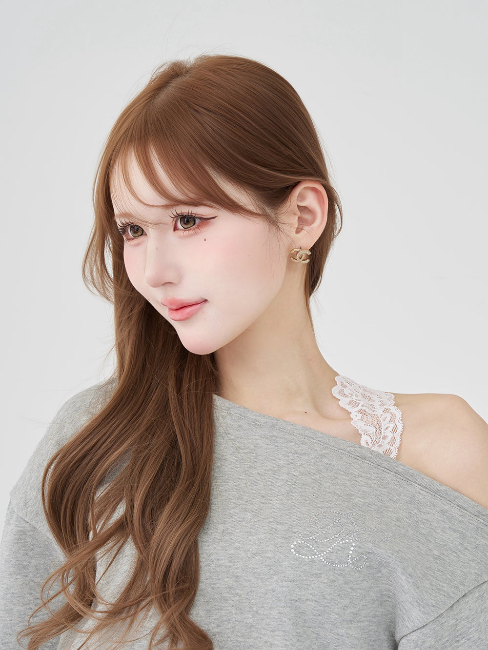 ホルターレースワンショルスウェットトップス