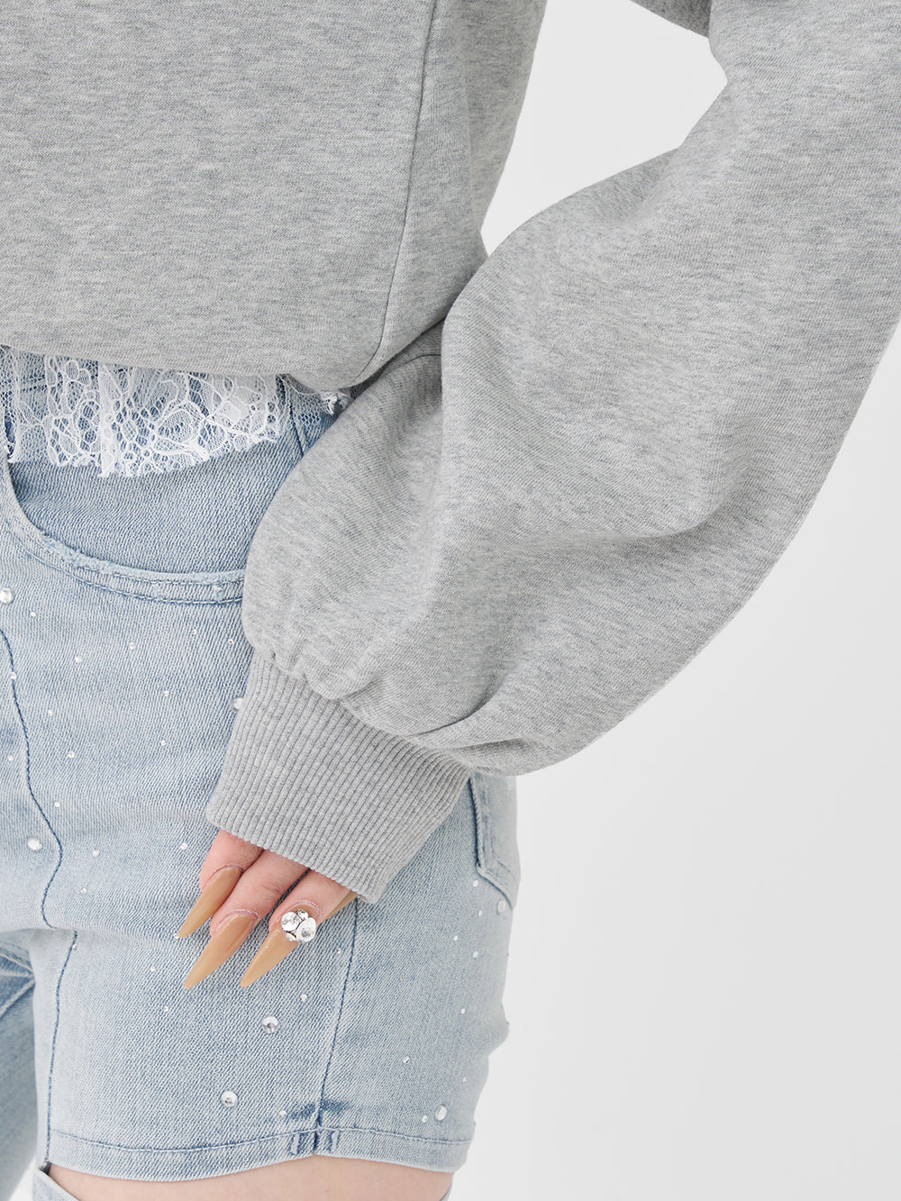 ホルターレースワンショルスウェットトップス