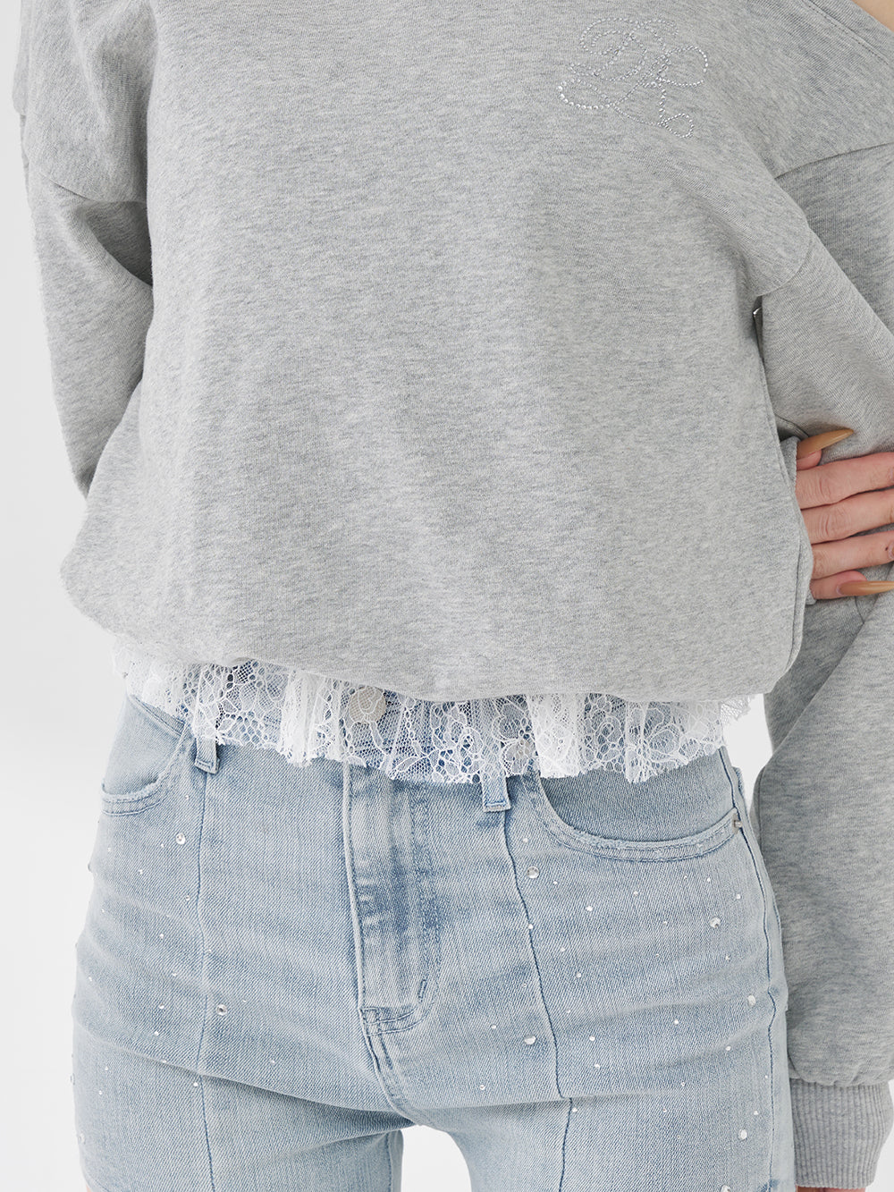 ホルターレースワンショルスウェットトップス