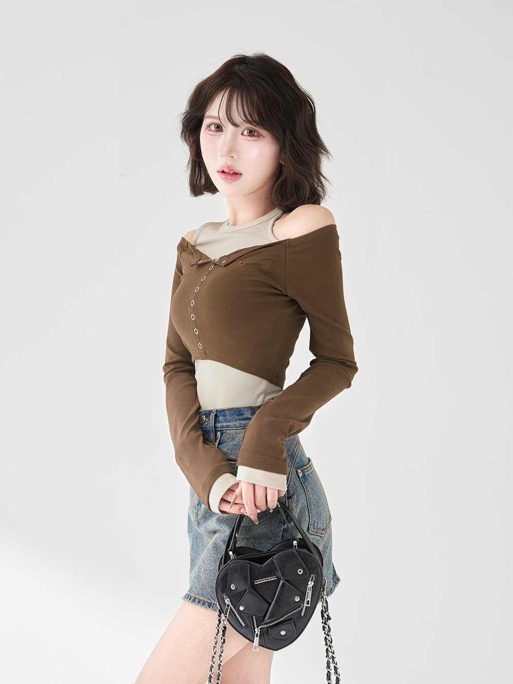 オフショルレイヤードリブトップス - moc