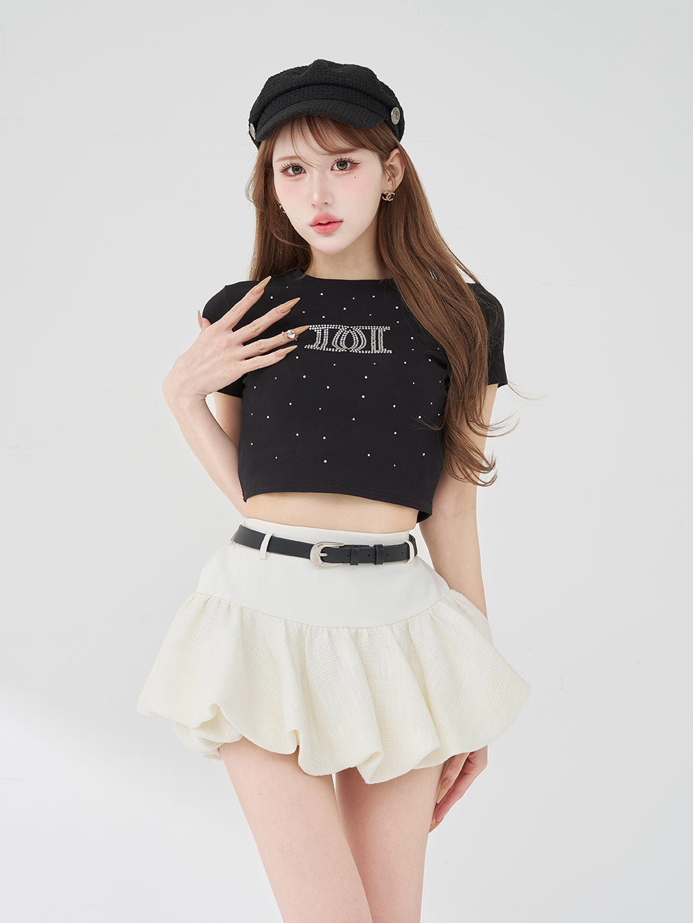 パールストーンロゴTシャツ - blk