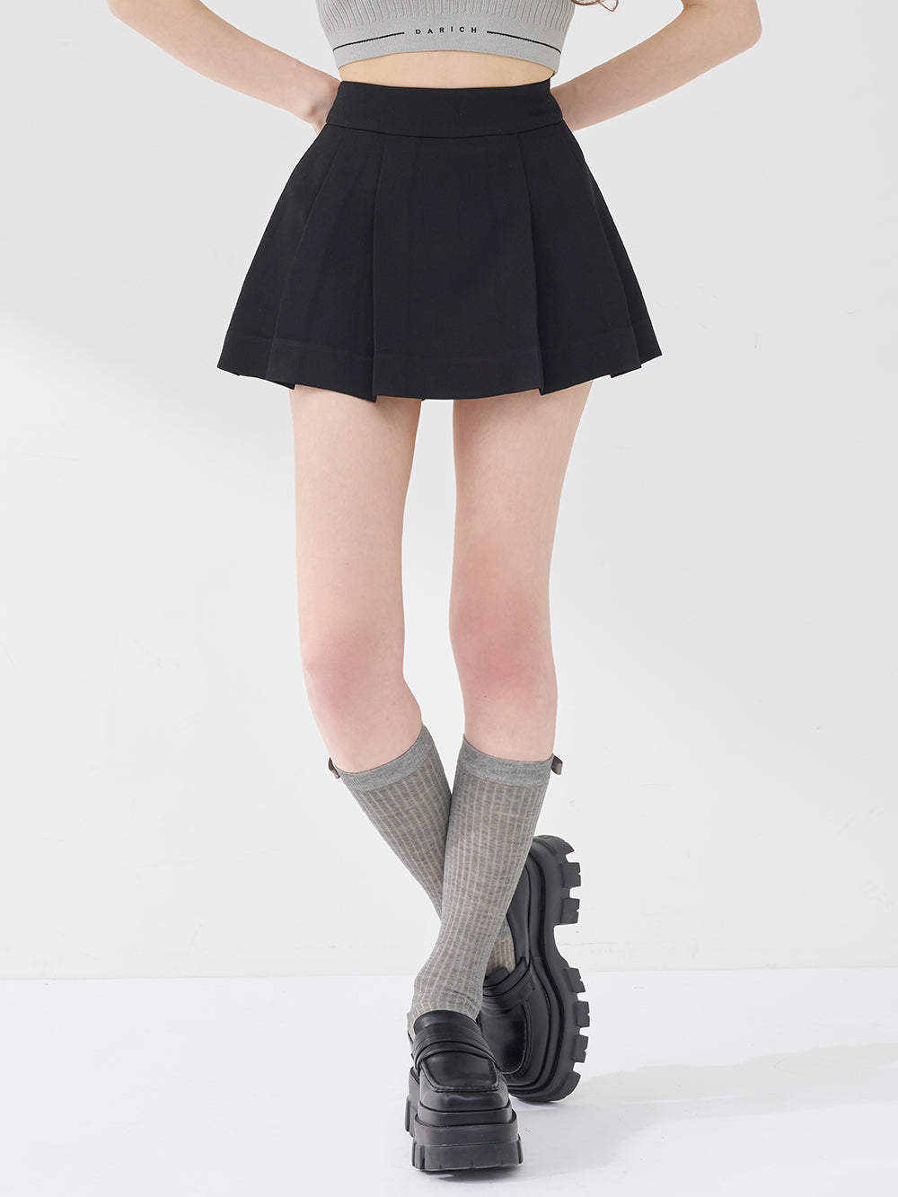 ワイドプリーツミニスカート - blk