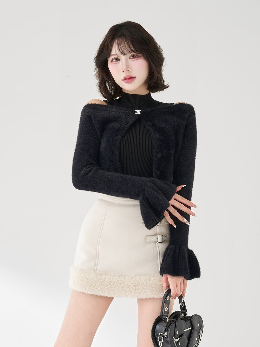 アンサンブルシャギーニットトップス - blk