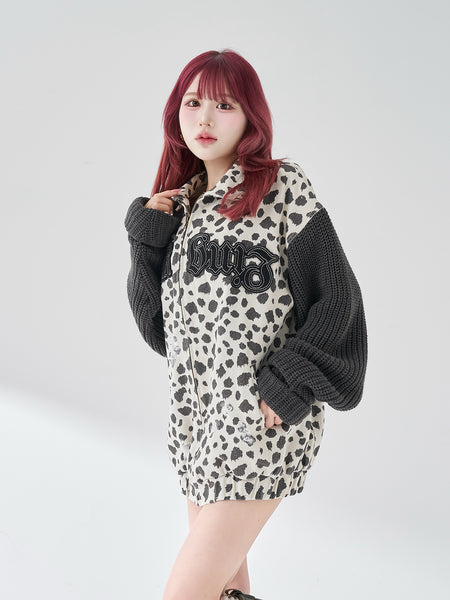 Arm Knit Animal Pattern Jacket