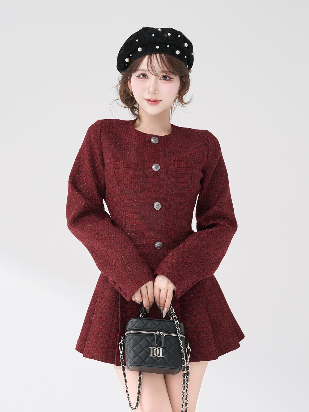 ボックスプリーツツイードミニワンピース - brd