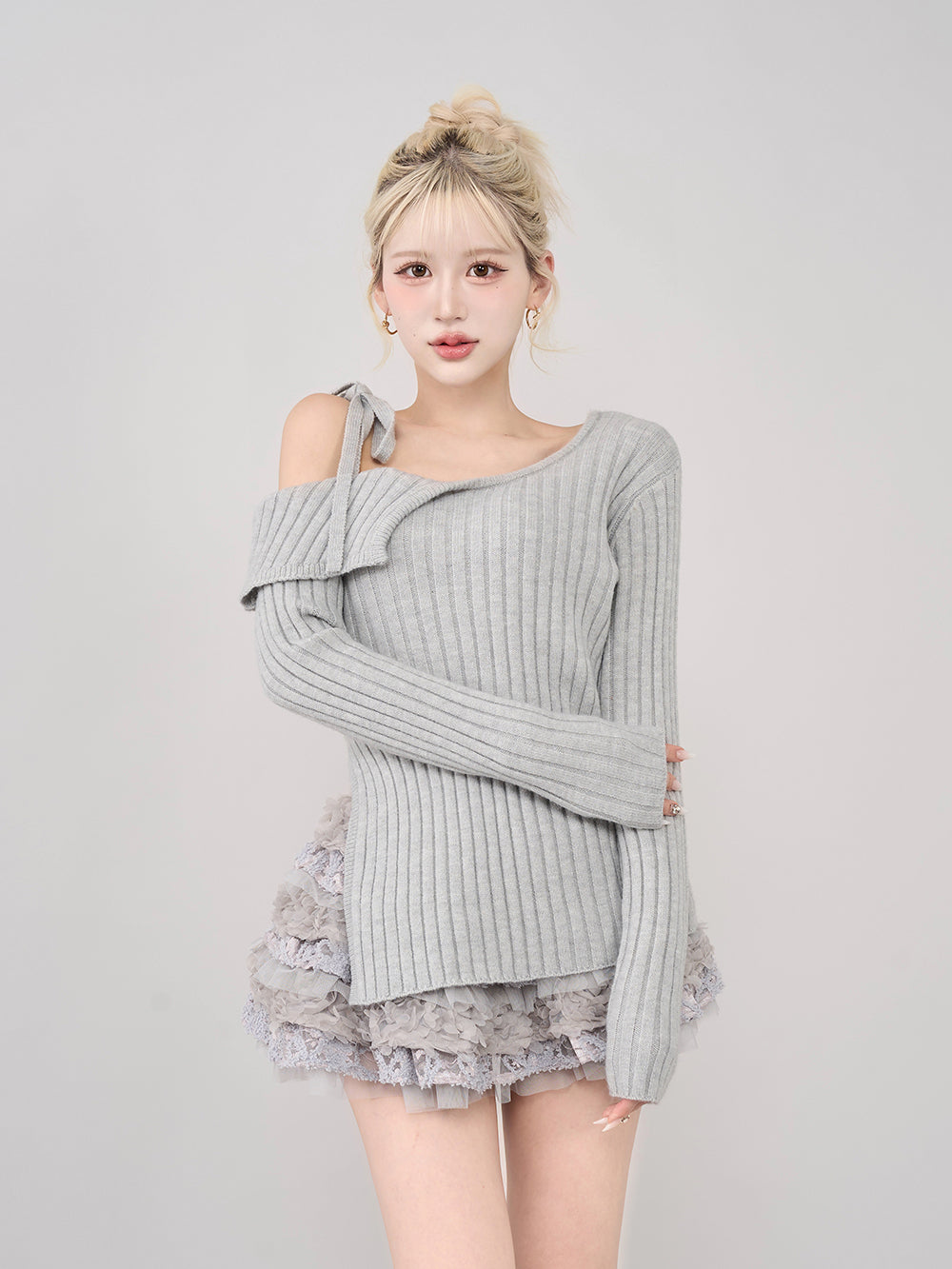 【予約商品】ランダムフリルニットセットアップ - gry