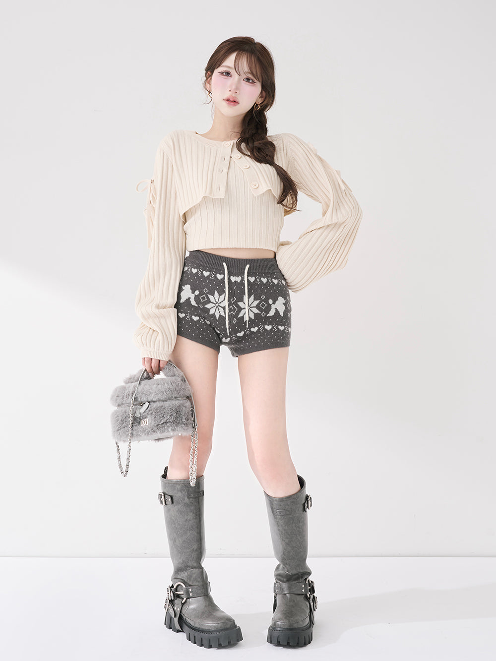 ダーリッチ　ノルディックニットショートパンツ　グレー ノルディックニットショートパンツ – Darich