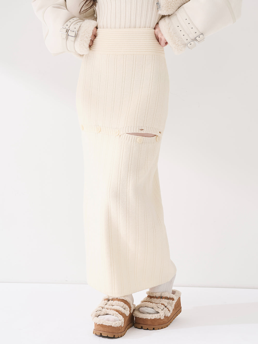 スリットデザインニットロングスカート - ivo