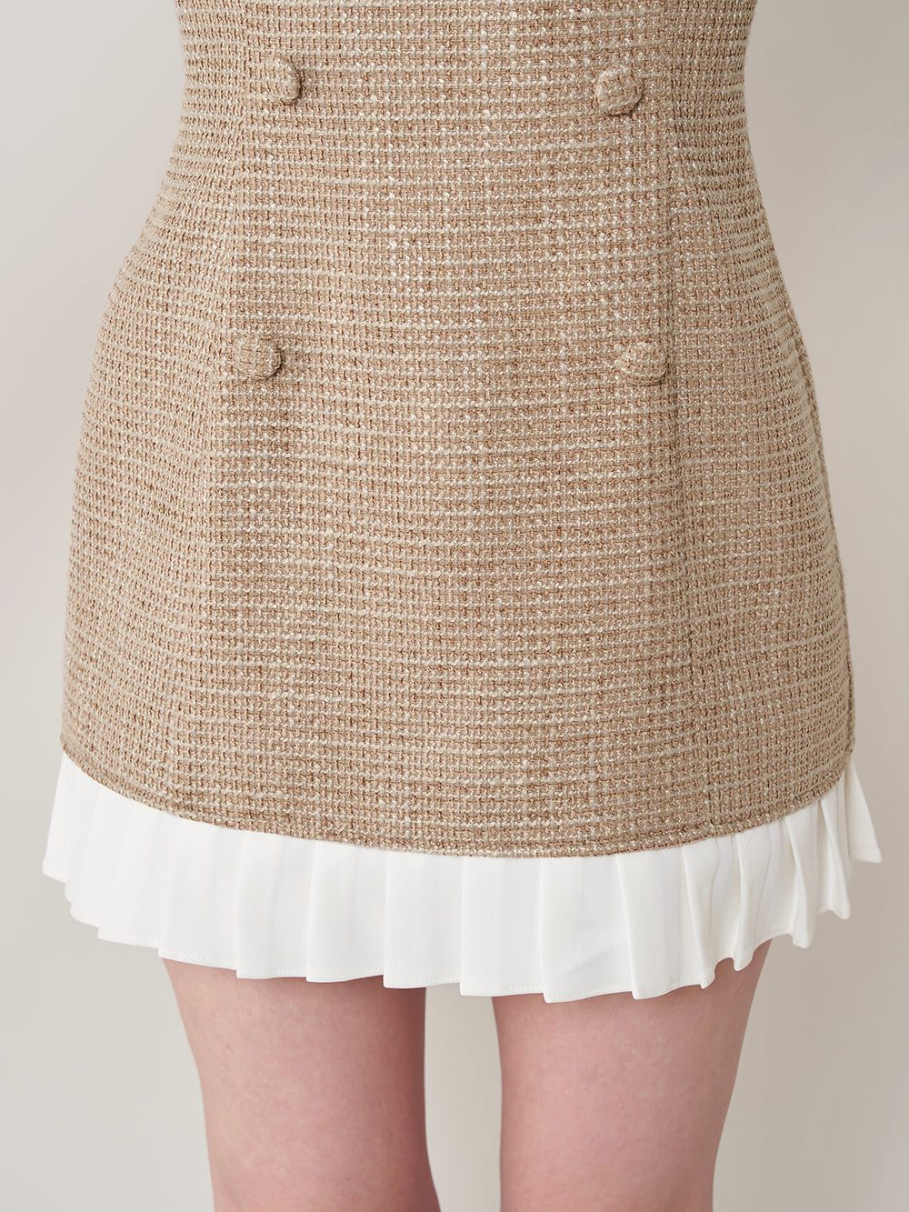 プリーツドッキングツイードミニワンピース